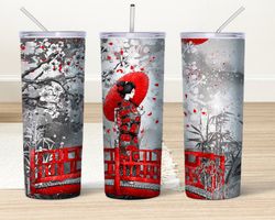 asian girl umbrella tumbler, japanese kimono women tumbler, art graffiti, girl skinny tumbler