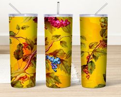 forest tree tumbler, watercolor currant skinny tumbler, holly berries tumbler, plants cup tumbler