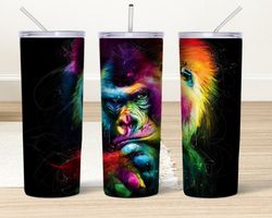 gorilla strong tumbler, pop art print monkey, chimpanzee skinny tumbler, rainbow animal cup