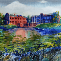 original watercolor painting by irina shilina canvas. "the manor and swamp"
