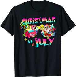 pink flamingo santa hat christmas in july summer vacation t-shirt - 41706