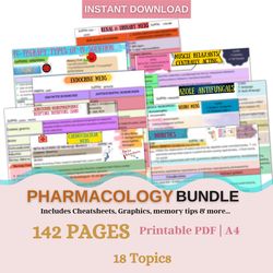 pharmacology bundle| nclex pharmacology| nursing student study guide| 18 topics| 142 pages| pharmacology template