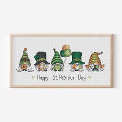 gnome cross stitch pattern pdf, set st patricks leprechaun cross stitch, 5 irish gnomes embroidery, instant download