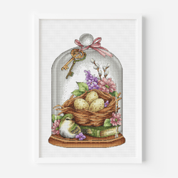 easter cross stitch pattern pdf, bird decor, flowers cross stitch, cute nest cross stitch, instant download, keys stitch