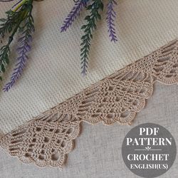 Filet crochet border pattern for kitchen towel, crochet lace trim for  linen, filet edging tablecloth tutorial pdf.