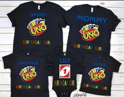 uno card game birthday matching tshirt designs- mommy, daddy, aunt, uncle, brother , sister, of birthday boy and girl -