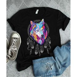 wolf shirt, dreamcatcher shirt, wolf lover shirt, wolf art, wolf gift, wolf animal print shirt, wolf animal art, native