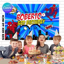 spider man birthday backdrop template, spider man birthday banner editable