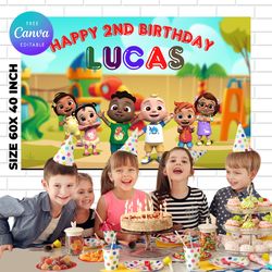 cocomelon birthday backdrop template, cocomelon birthday themed birthday banner editable digital instant download