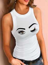 tank top eye print lashes graphic tunic cami top women's clothing