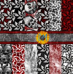 grunge flowers seamless pattern trash polka illustration halloween digital paper