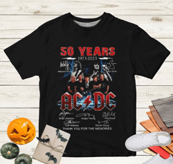 acdc band 50th anniversary 1973 - 2023 signature t-shirt, acdc rock and roll shirt