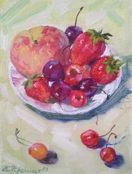 berries still life, fruit still life original oil painting, fine art