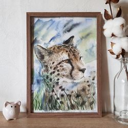 watercolor artwork painting portrait of a cheetah