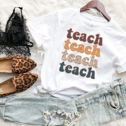 retro leopard teach shirt, retro teach shirt, retro teach t shirt, teacher raglan, retro teacher shirt, teacher leopard