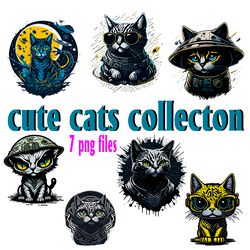 cute cats collection part 1 digital file 7 png files sublimation digital file