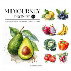 midjourney prompt, ai art prompt, watercolor fruits and vegetables ai art, midjourney v5