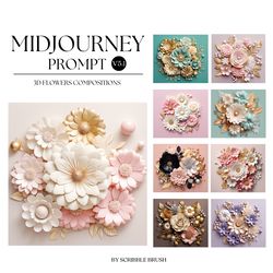 midjourney prompt, 3d clay flowers prompt, paper cut flower prompts, ai art, midjourney v5