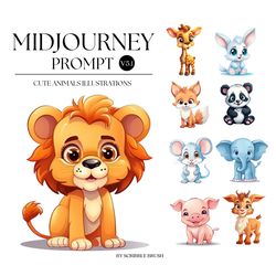 midjourney prompt, cute animals prompt, animal characters illustrations, ai art, midjourney v5