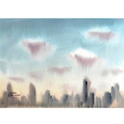 original watercolor painting by irina shilina canvas. "city 1"