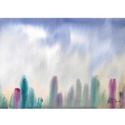 original watercolor painting by irina shilina canvas. "city 3"