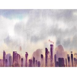 original watercolor painting by irina shilina canvas. "city 4"