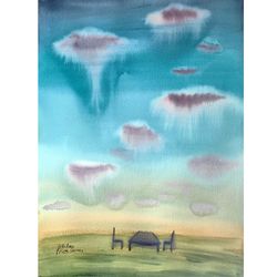 original watercolor painting by irina shilina canvas. "sky 1"