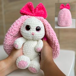 bunny crochet pattern amigurumi, easter rabbit with huge ears, plush floppy crochet bunny baby toy