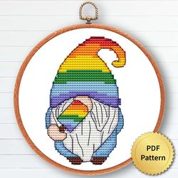 lgbt gnome cross stitch pattern