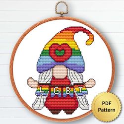 lgbt gnome cross stitch pattern