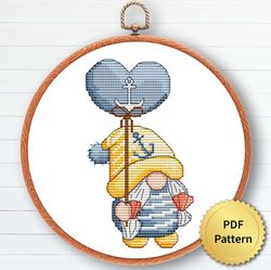 beach sea gnome cross stitch pattern