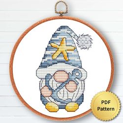 summer beach sea gnome cross stitch pattern