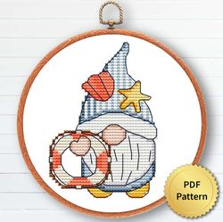 summer beach sea gnome cross stitch pattern