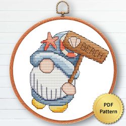 summer beach sea gnome cross stitch pattern