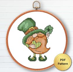 st. patrick gnome cross stitch pattern