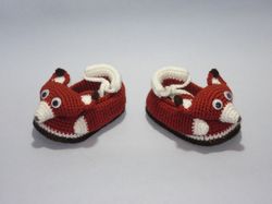 crochet baby booties, handmade cute foxes toddler shoes, warm slippers, soft newborn footwear, gender reveal party gift