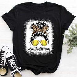 bleached softball mom life leopard messy bun, softball mom shirt, baseball mom shirt, softball mama shirt, baseball game