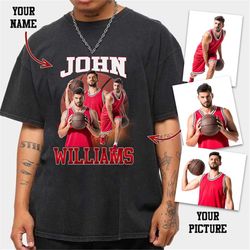 customizable basketball retro unisex shirt, personalized photo basketball player shirt, vintage basketball shirt, custom