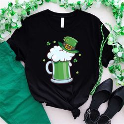 st patricks day hat and beer shirt, leprechaun hat t-shirt, green beer tee, green clover shirt, irish drinking  beer t-s