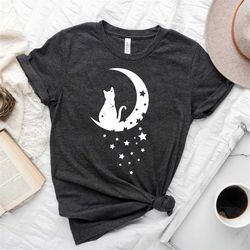 moon cat shirt, cat star shirt, cat lover gift, cat lover, cute cat shirt, cat mom shirt, cat shirt, cat gift, cute cat