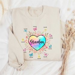 Grandma Heart With Grandkids Flower Shirt, Personalized Grandma Gift, Customized Mother's Day Shirt, Personalized Grandm