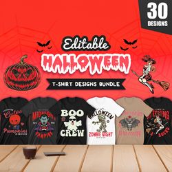 30 editable halloween t-shirt designs bundle | vol 1