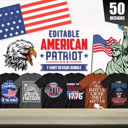 50 editable american patriot t-shirt designs bundle v2