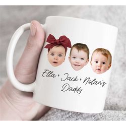 three baby face mug, gift for grandfather, gift for grandmother, grandchild custom mug, baby face gift, custom photo and
