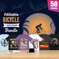 50 editable bicycle t-shirt designs bundle