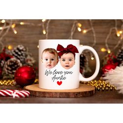 christmas personalized gift, we love you auntie, christmas gift for aunt, christmas face mug, custom mug, photo mug, cus