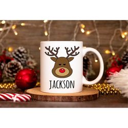 personalized reindeer christmas mug, custom reindeer mug, mug gift, christmas mug, secret santa gift, reindeer mug, gift