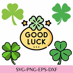 flower nature clipart: green solid and outline four-leaf clover-luck, irish, saint patrick's day - digital download svg