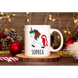 personalized unicorn christmas mug, cute unicorn mug, custom name mug, christmas eve gift, christmas gift, custom name m