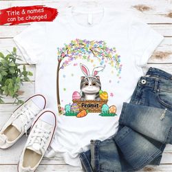 personalized cat easter shirt, cat mom easter gift, easter gift for cat lover, easter egg shirt, cute bunny cat easter d